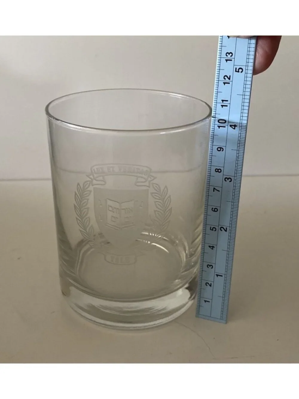 Yale University Etched Lowball Tumbler Glass - Lux et Veritas Crest Replacement